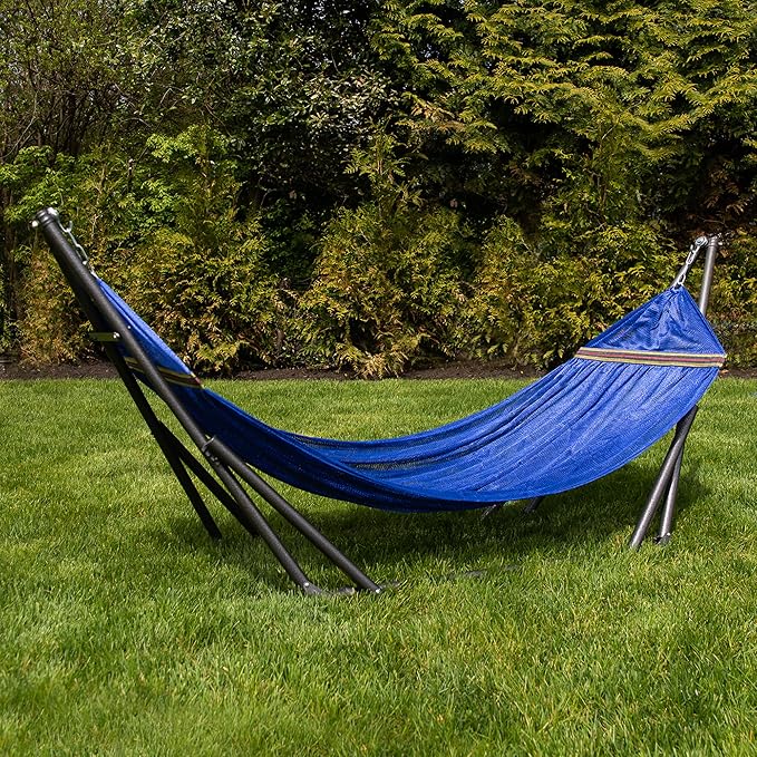 Best Home Fashion Hammock with Collapsible Steel Stand & Carrying Case, Portable & Adjustable, Perfect for Camping Beach Summer Patio, EZ Daze Foldable Hammock with Stand - Navy