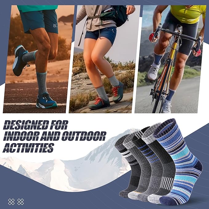 ANTSANG Merino Wool Hiking Socks for Men & Women 5 Pairs Thermal Warm Winter Thick Cushion Moisture Wicking Crew Boot Socks