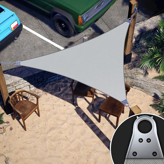 ColourTree Super Ring 7' x 7' x 7' Grey Triangle Customized Size Sun Shade Sail,Commercial Grade Canopy, Reinforced Corners & Edges, 260 GSM Fabric Heavy Duty -3 Years Warranty