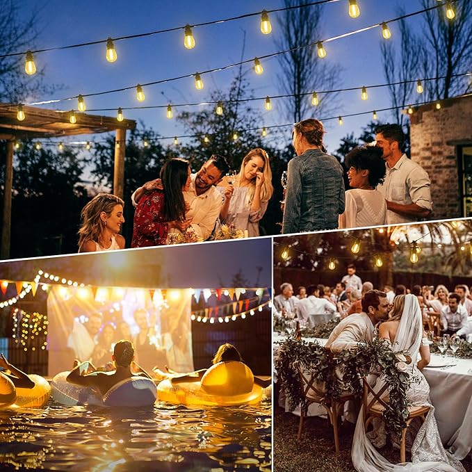 Ollny Outdoor String Lights, 25 FT Waterproof Connectable Patio Lights with 9+1 Shatterproof S14 Bulbs(1 Spare), Outside Hanging Light for Balcony, Porch, Yard, Garden, Backyard