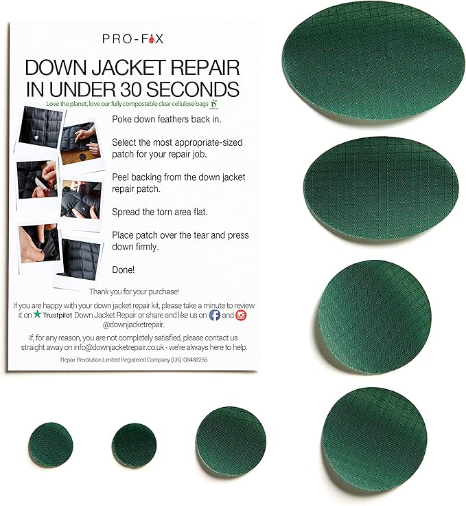 Self-Adhesive Waterproof Repair Patch Kit - 30-Second Fix for Down Jackets, Tents, Sleeping Bags, Backpacks, Outdoor and Camping Gear - Pre-Cut Nylon, Multiple Colors (Bottle Green)