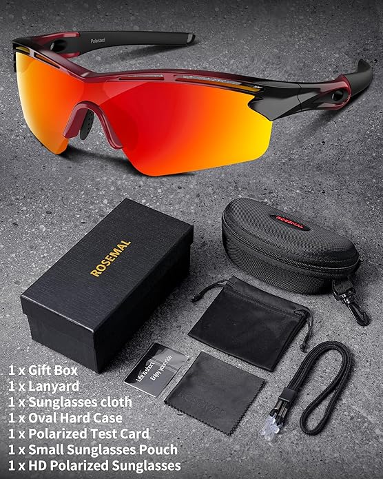 Rosemal Sports Sunglasses Polarized Cycling Sunglasses Running Driving Fishing Hiking for Men Women UV400 TAC TR90