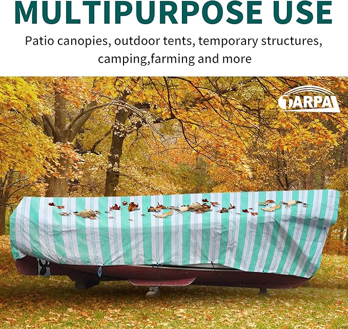 TARPAL Heavy Duty Poly Tarp 14x14 Feet 12mil Striped tarp Multipurpose Protective Cover Durable, Waterproof, Weather Proof, UV,Rip and Tear Proof（Green/White）