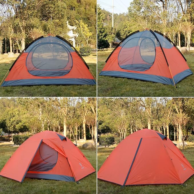 3-4 Season 2 3 Person Lightweight Backpacking Tent Windproof Camping Tent Awning Family Tent Two Doors Double Layer with Aluminum rods for Outdoor Camping Family Beach Hunting Hiking Travel