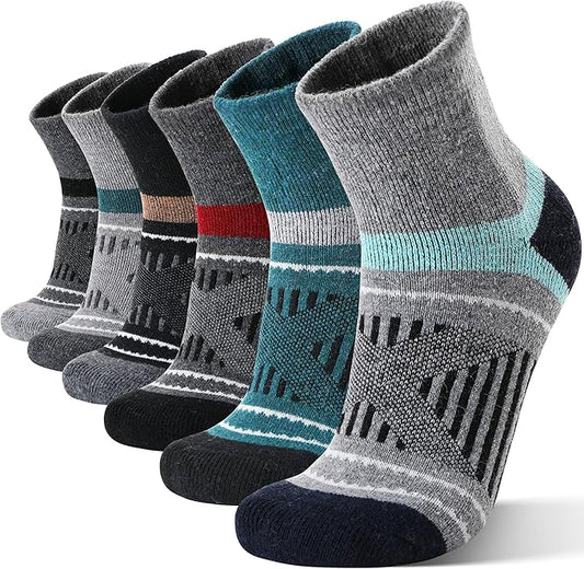 EBMORE 6 Pairs Merino Wool Ankle Hiking Running Socks Compression Support Thick Cushion No Show Socks for Men Women
