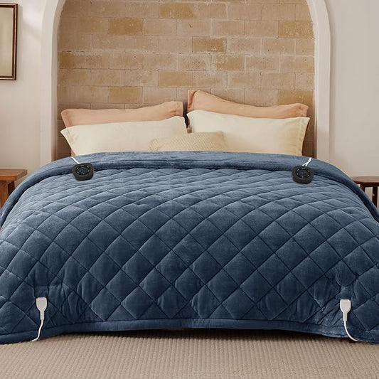 Bedsure Electric Blanket King Size - Dual Control Heated Blanket King with 10 Heat Settings, Thick Heating Blanket with 10 Time Settings, Fast Heating Quilted Blanket (100x90 inches, Bering Sea)