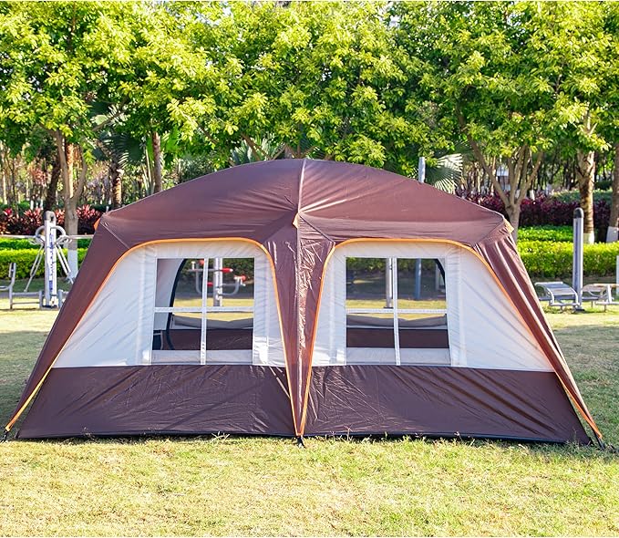 KTT Extra Large Tent 6-10-12-14 Person(A),Family Cabin Tents,2 Rooms,3 Doors and 3 Windows with Mesh,Straight Wall,Waterproof,Double Layer,Big Tent for Outdoor,Picnic,Camping,Family Gathering