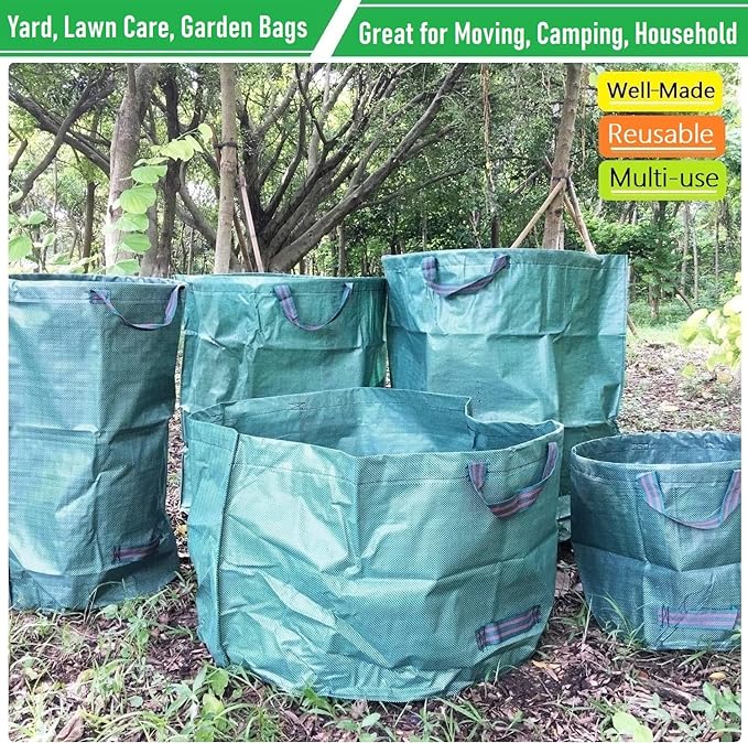 Professional 2-Pack 137 Gallon Lawn Garden Bags Large (D34,H34 inch) Yard Waste Bags w/Gardening Gloves for Big Leaf Bag,Yard Debris,Waste Container,Lawn Trash,Grass Clippings Bag,Weed Bags 4 Handles