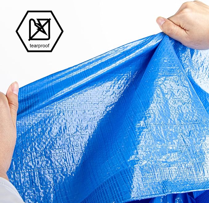 CARTMAN Finished Size 15x15 Feet Blue Poly Tarp 5 Mil Thick, Multipurpose Protective Cover for Camping, Tent, Boat, RV, Car