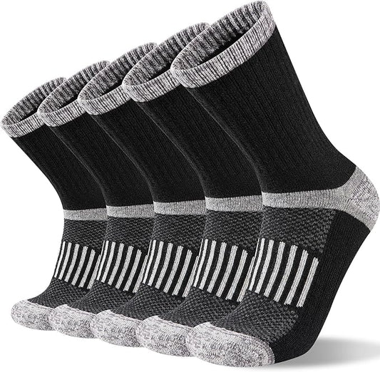 Merino Wool Hiking Socks for Men Moisture Wicking Cushion Thermal Warm Winter Crew Outdoor Boot Socks(5 Pairs)
