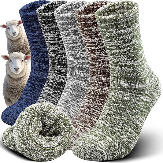 Yeblues 5 Pairs Thick Wool Socks Mens, Warm Winter Fuzzy Socks,Soft Hiking Socks Men Moisture Wicking Boot