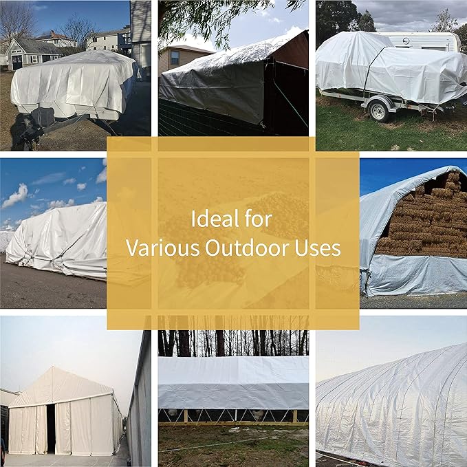 GUARD SHIELD Tarp White 6x8 Feet Multi Purpose Waterproof Poly Tarp Cover 5mil