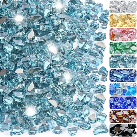 20 Pounds Fire Glass 1/2 Inch High Reflective Tempered Firepit Glass Rocks for Fireplace, Fire Pit Table, Fire Bowl and Landscaping (Aqua Blue)