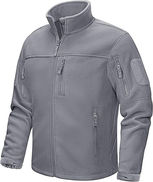 CRYSULLY Men's Fleece Jacket Tactical Full-Zip Winter Coat Jackets Multi Pockets