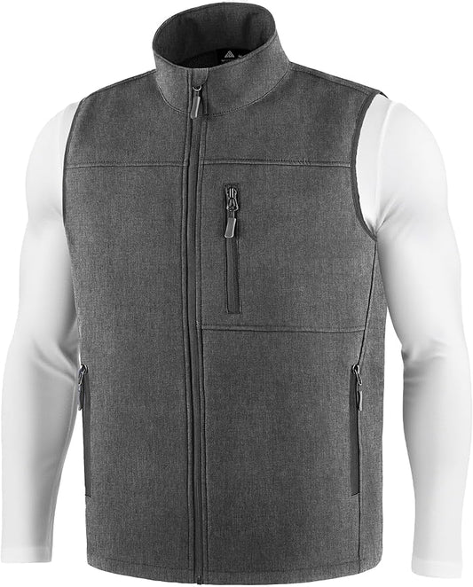 Mens Windproof Golf Vest Outerwear Fleece Lined Softshell Sleeveless Lightweight Jacket
