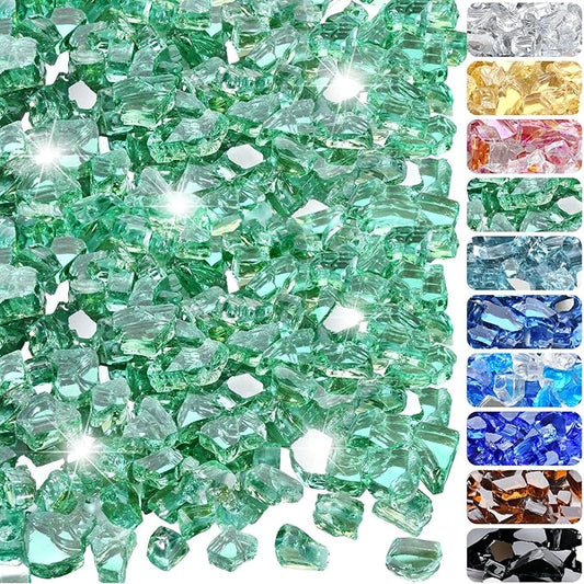20 Pounds Fire Glass 1/2 Inch High Reflective Tempered Firepit Glass Rocks for Fireplace, Fire Pit Table, Fire Bowl and Landscaping (Emerald Green)