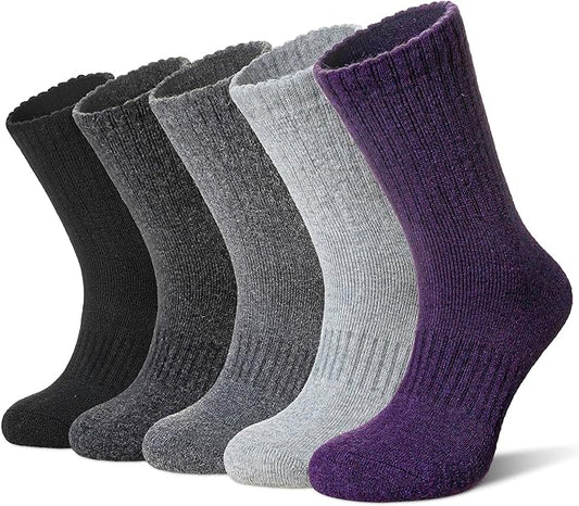 Merino Wool Socks For Women Hiking Winter Boot Thermal Warm Thick Cozy Work Crew Socks 5 Pairs