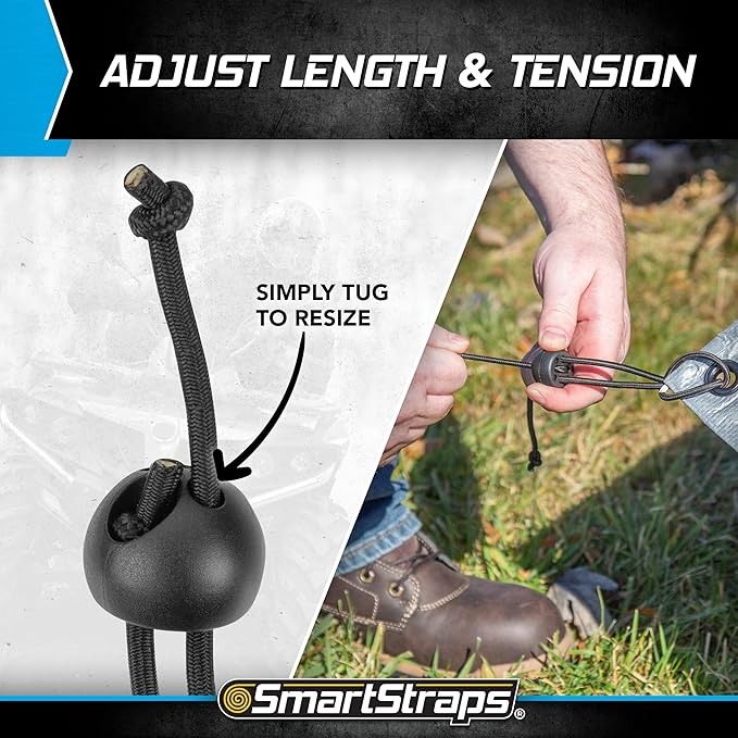 SmartStraps Adjustable Toggle Ball Bungee Cord, Adjust Tension And Length From 2-12” – Great To Keep In Your Car, Boat And Workshop (pack of 8)