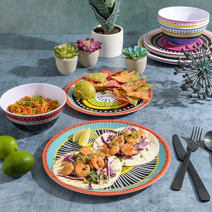 Gibson Home Almira Melamine Dinnerware, Assorted, Service for Four (12pcs)