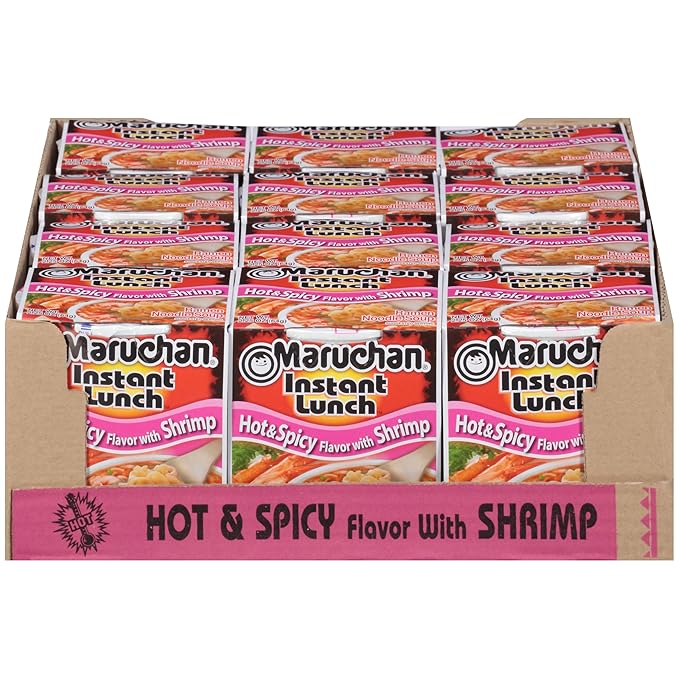 Maruchan Instant Lunch Hot & Spicy Shrimp, Ramen Noodle Soup, Microwaveable Meal, 2.25 Oz, 12 Count