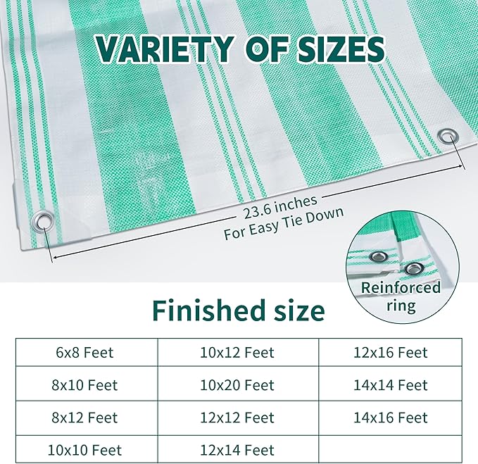 TARPAL Heavy Duty Poly Tarp 8x10 Feet 12mil Striped tarp Multipurpose Protective Cover Durable, Waterproof, Weather Proof, UV,Rip and Tear Proof（Green/White）