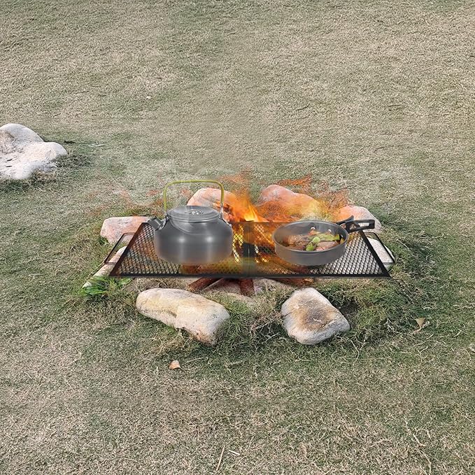 Lineslife Fire Pit Cooking Grate, Portable Rectangle Campfire Grill Grate with Handles, Heavy Duty Outdoor Steel Campfire BBQ Grill for Outside, Camping Cookware and Accessory, 36 Inch