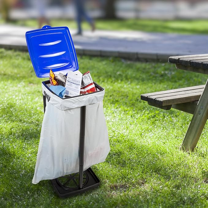 Wakeman Portable Trash Bag Holder – Collapsible 13-Gallon Garbage Bin for Indoor/Outdoor Use, Camping, Recycling, and Parties – Durable Plastic Trash Can Outdoors (Blue)