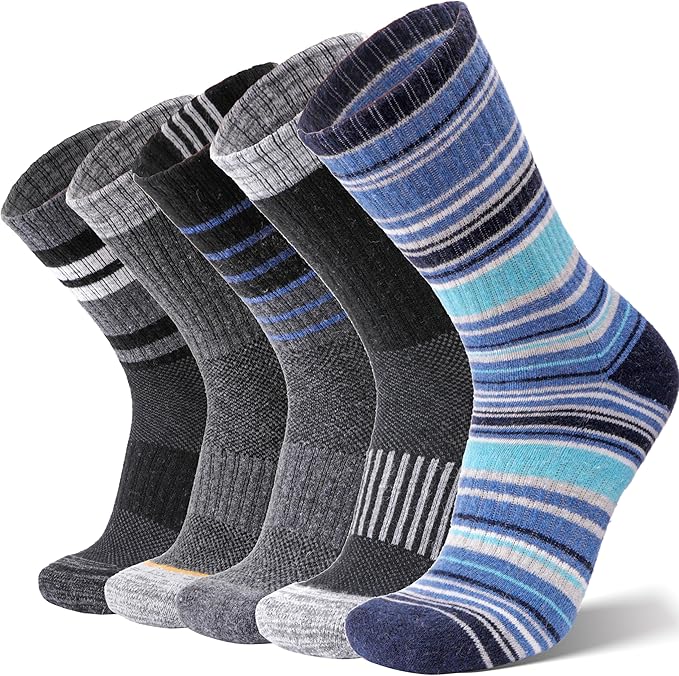 ANTSANG Merino Wool Hiking Socks for Men & Women 5 Pairs Thermal Warm Winter Thick Cushion Moisture Wicking Crew Boot Socks