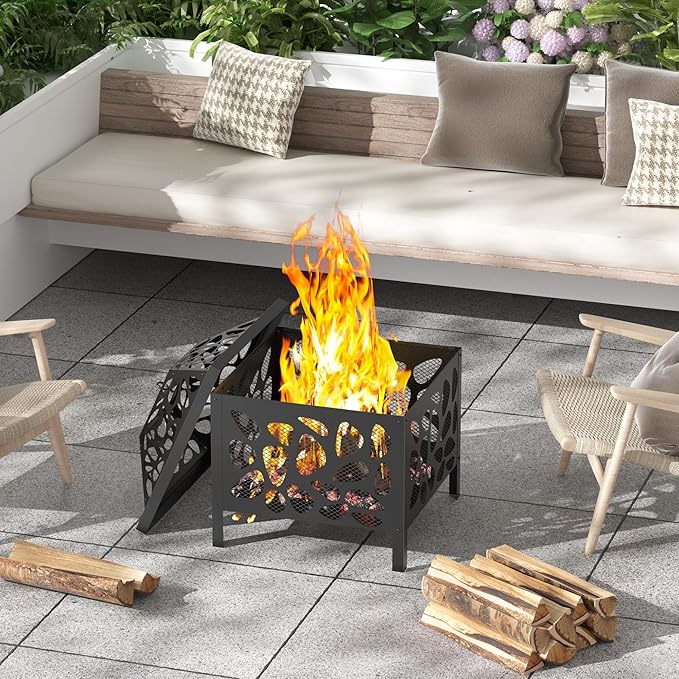 15.7 inch Small Fire Pit for Outside, Outdoor Wood Burning Fire Pit, Small Bonfire Pit,Firepit Bowl for Patio Camping Backyard Deck Picnic Porch