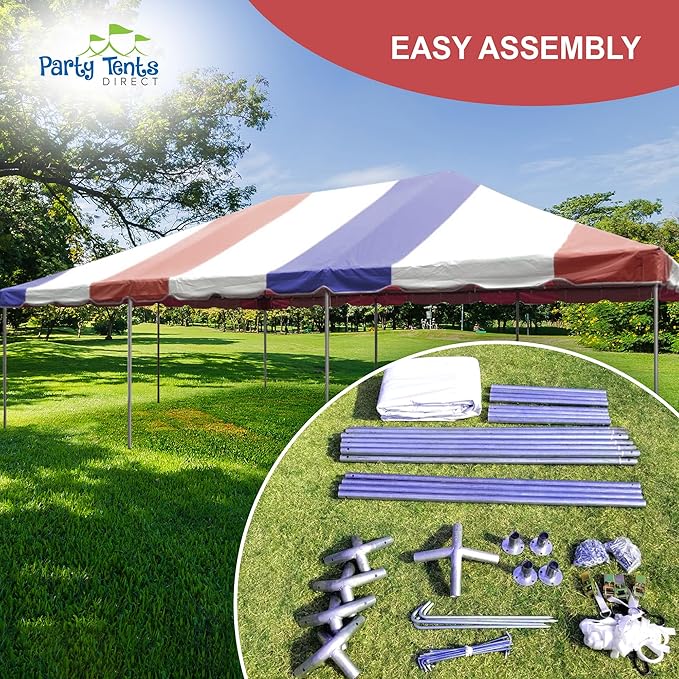 Party Tents Direct 20'x40' Weekender West Coast Tent Frame Party Tent, Red, White and Blue, PVC Top With Storage Bag, Tents for Parties, Weddings, Birthdays, Banquets, Fiestas, Workshop, Outdoor Event