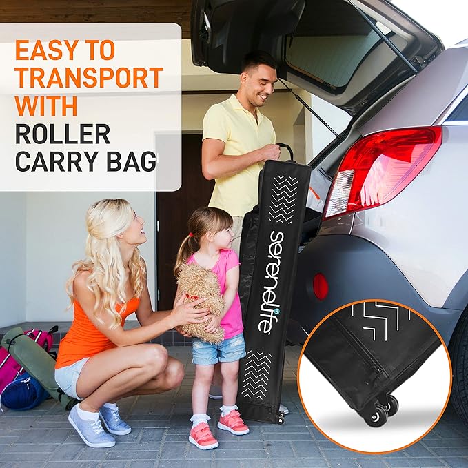 Pop Up Canopy Tent 10x15 - Commercial Instant Shelter Foldable/Collapsible Sun Shade Canopy Pop Up Tent w/Waterproof UV Resistant Tent Top, Portable Carry Bag & Sand Bag - SereneLife SLGZ15BL (Black)