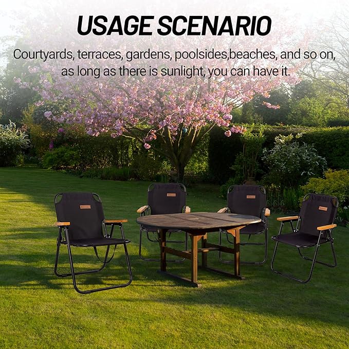 Camping Chair, Black Folding Bench Chair Seating Camp Chairs for Indoor Outdoor Hiking Fishing Patio Beach Supports up to 264 Lbs (2 Packs Single Black)