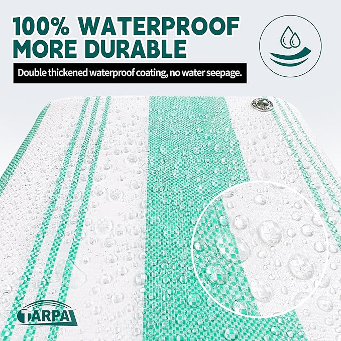 TARPAL Heavy Duty Poly Tarp 6x8 Feet 12mil Striped tarp Multipurpose Protective Cover Durable, Waterproof, Weather Proof, UV,Rip and Tear Proof（Green/White）
