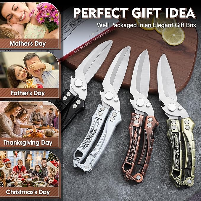 Dream Reach Kitchen Poultry Shears - Heavy Duty Detachable Meat Scissors for Cutting Chicken, Kitchen Food Scissors with Serrated Edge for Thanksgiving Bronze
