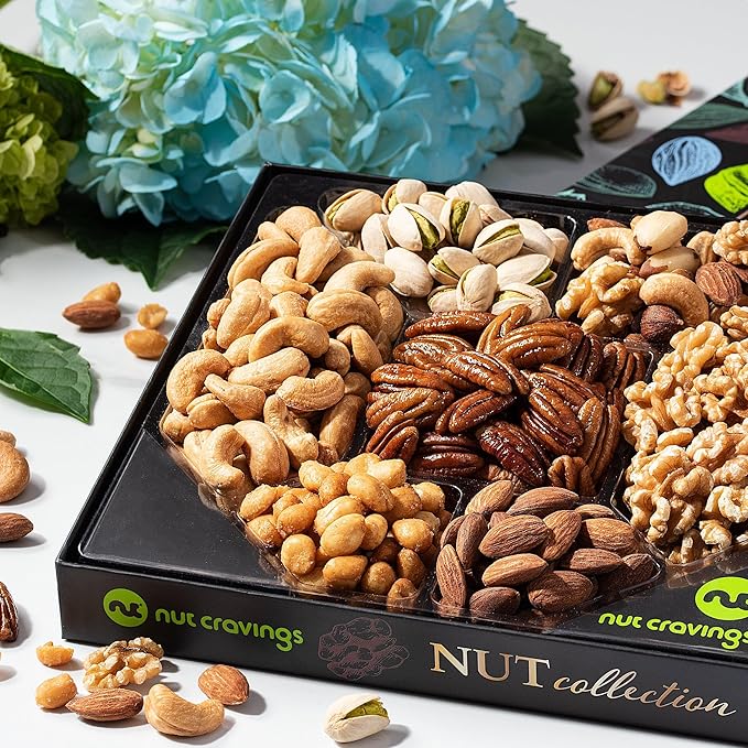 NUT CRAVINGS - Diwali Sweets Hamper Nut Collection Gift Basket in Elegant Box (7 Assortments) Food Arrangement, Healthy Snack Care Package, Food Assortments