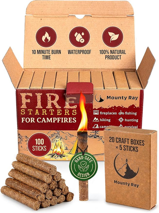 100 pcs Fire Starters for Campfires - Natural Fire Starters Sticks - Water Resistant & Odorless - All-Weather Charcoal Starter - for Indoor and Outdoor Use