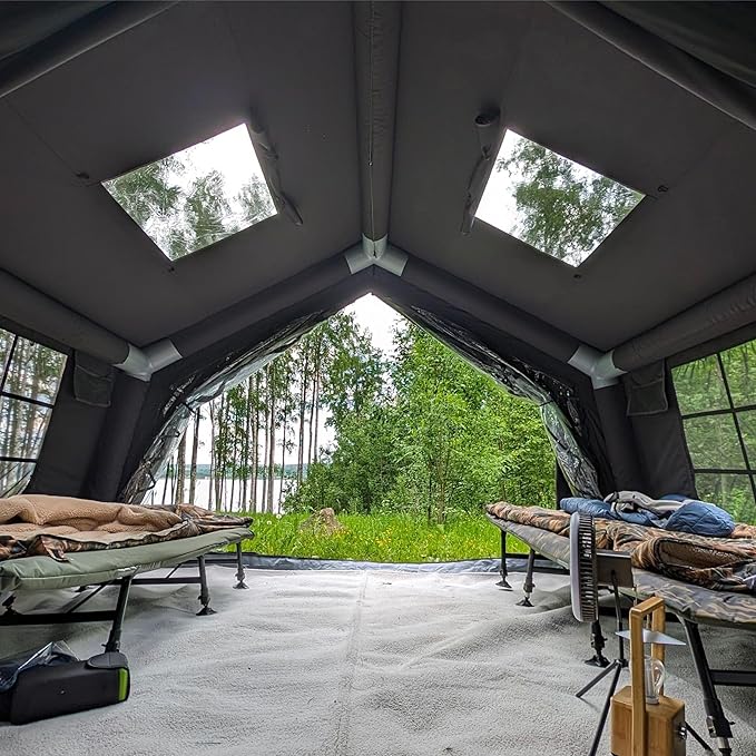 Coody | Rbm Outdoors Koala/Hub/Octopus Inflatable Tents for Camping with Stove Jack, 2/8/10 Person Luxury Canvas Blow Up Tent, 2 Room, Easy Setup Casa de Campaña, Large Inflatable House with Pump