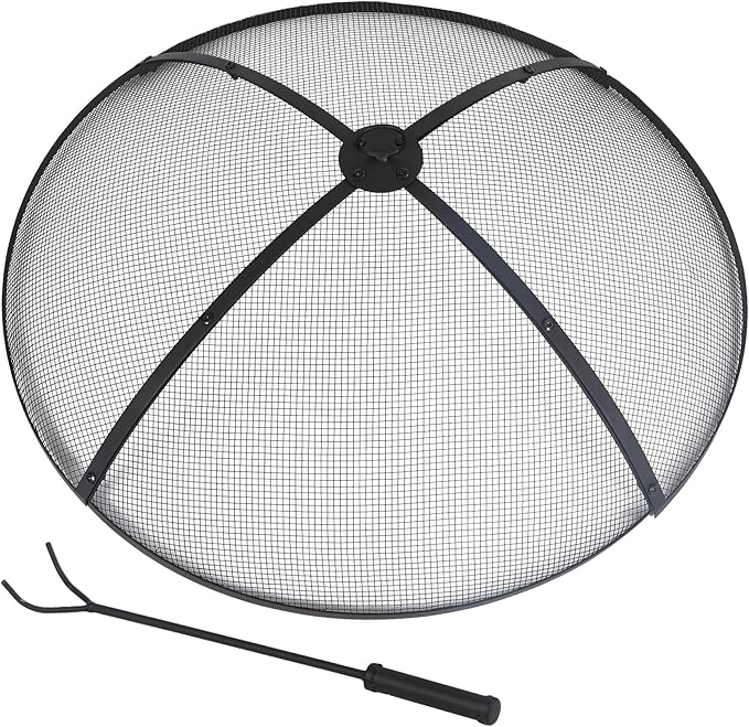 Lineslife Fire Pit Spark Screen, 30 Inch Fire Pit Screen Cover with Handle & Poker, Heavy Duty Collapsible Steel Firepit Mesh Screens, Metal Firepit Lid for Outdoor/Patio/Backyard/RV Camping/Beach