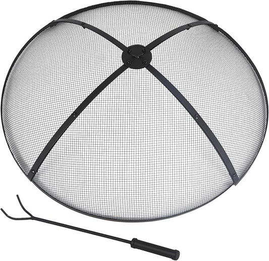 Lineslife Fire Pit Spark Screen, 30 Inch Fire Pit Screen Cover with Handle & Poker, Heavy Duty Collapsible Steel Firepit Mesh Screens, Metal Firepit Lid for Outdoor/Patio/Backyard/RV Camping/Beach