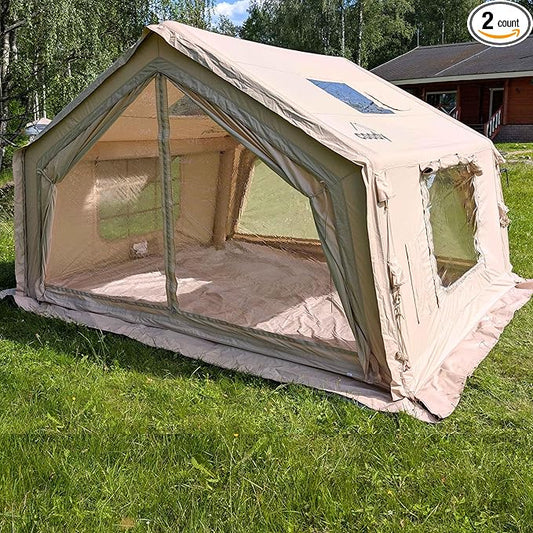 Coody | Rbm Outdoors Koala/Hub/Octopus Inflatable Tents for Camping with Stove Jack, 2/8/10 Person Luxury Canvas Blow Up Tent, 2 Room, Easy Setup Casa de Campaña, Large Inflatable House with Pump