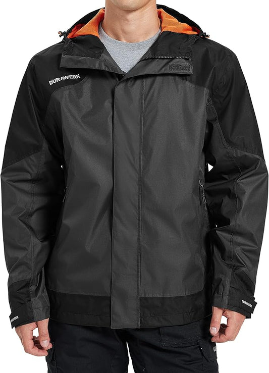 DURAWERK Water Resistant Jackets for Men Lightweight Windbreaker Jacket Hooded Mens Rain Jacket & Work Jackets for Men