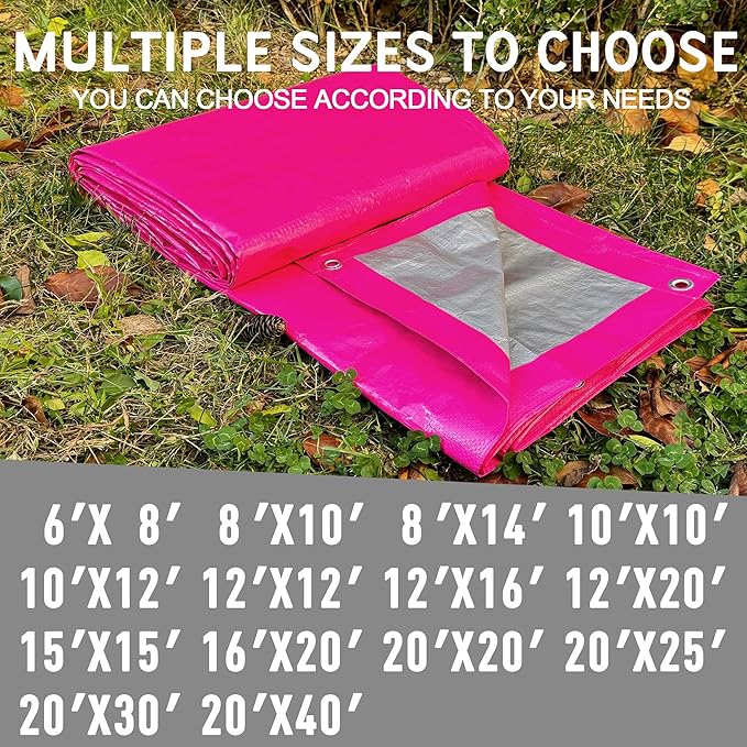 STARPYNG-7 Mil Pink/Silver 8x14 Feet Tarp-Multifunctional Waterproof Tarpaulin-Waterproof, UV Resistant, Rip and Tear Resistant, Poly Tarpaulin with Reinforced Edges for Cover