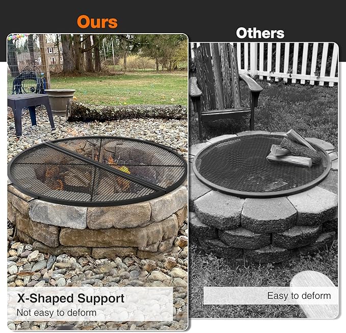 Lineslife X-Marks Fire Pit Cooking Grill Grates Portable, Heavy Duty Folding Round Campfire Grill Grate, Firepit Grill Grate with Handles for Outdoor BBQ Picnic, Black 36 Inch