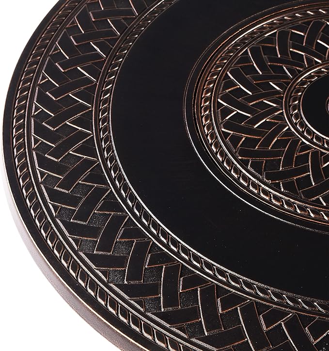 Aluminum 37,0000 BTU 34 in. Round Propane Black Fire Pit Table with Fire Beads, Lid, Propane Tank Cover and Table Fabric Covers in Copper Finish