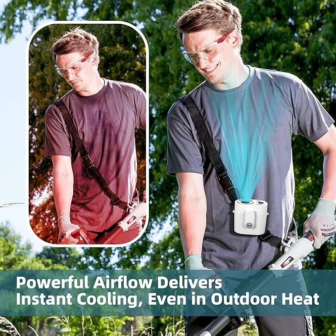 Portable Waist Clip Fan: 20000 RPM Turbo Cooling - Rechargeable 8000 mAh Battery and LED Display - 5 Speed Belt Fan on Shirt for Outdoor/Jobsite/Camping/Travel - White