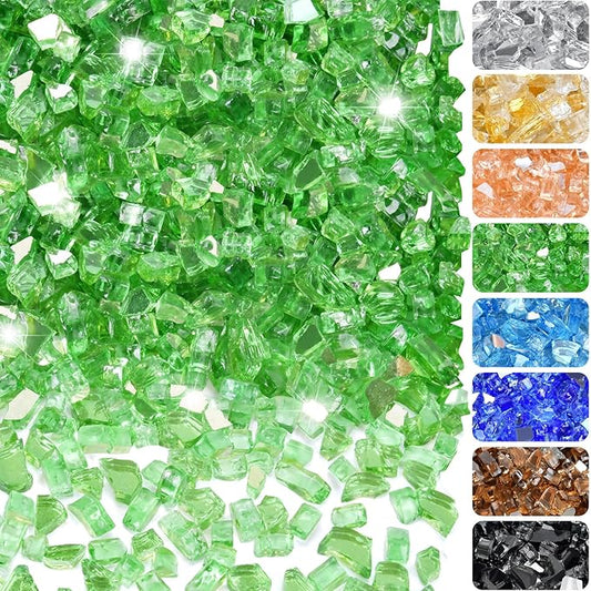 10 Pounds Fire Glass 1/4 Inch High Reflective Tempered Firepit Glass Rocks for Fireplace, Fire Pit Table, Fire Bowl and Landscaping (Emerald Green)