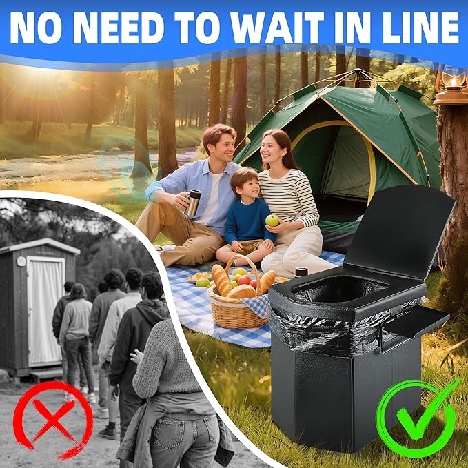 Portable Toilet for Adults, Upgraded 16.5'' Tall Camping Toilet with Lid, Portable Travel Folding Toilet with Carry Bag and Paper Holder, Extra Large Compact Potty for Car, Truck, RV, Tent