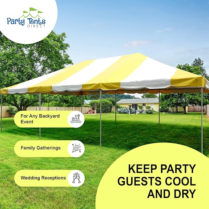 Party Tents Direct 20'x40' Weekender West Coast Tent Frame Party Tent (Yellow/White) PVC Top with Storage Bag - Tents for Parties, Weddings, Birthdays, Banquets, Fiestas, Workshop, Outdoor Event