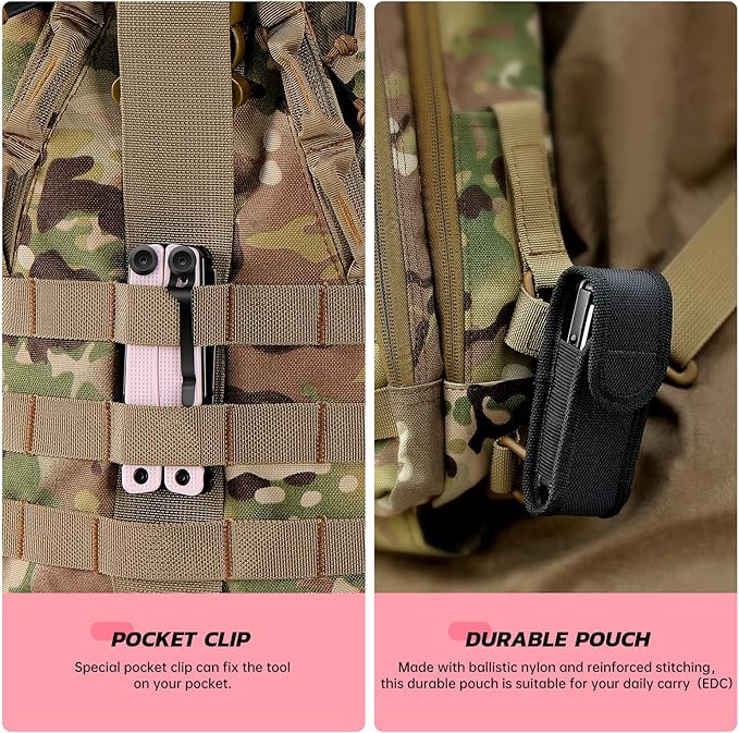 Pocket Multitool Knife for Men, Women, Tactical Multi Tool, All Self-Locking Camping Saw, Survival Pliers set With Clip and Pouch, Gifts Idea, Pink