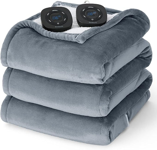 Bedsure Electric Blanket King Size - Dual Control Heated Blanket King Size, Fast Heating with 10 Time Settings & 10 Heat Settings, Warm Gift for Grandma (100x90 inches, Grey)